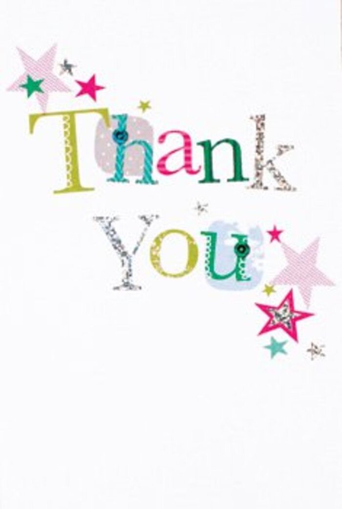 With its artful display and lively palette, this thank you card reflects the welcoming ambience found throughout Gospel Oak. Each letter in 'Thank You' emerges with unique character-some whimsical and dotted, others elegantly arched, all rendered in playful combinations of fuchsia, lime green, tranquil blue, and silvery accents that gleam like early light through the trees in Parliament Hill Fields. Star shapes cluster invitingly near the phrasing, their jewel tones and silvery streaks adding the sparkle of local celebrations. The overall design is airy and modern; crisp white space allows the message-and the cheerful blessings of surrounding stars-to stand out. The look and feel is one of refined cheer, perfect for a wide array of occasions, whether expressing thanks to a neighbour after a kind gesture or following a community event. A handwritten note paired with a bright, fresh bouquet from a Gospel Oak florist like ours would elevate any act of gratitude into a memorable moment of connection.